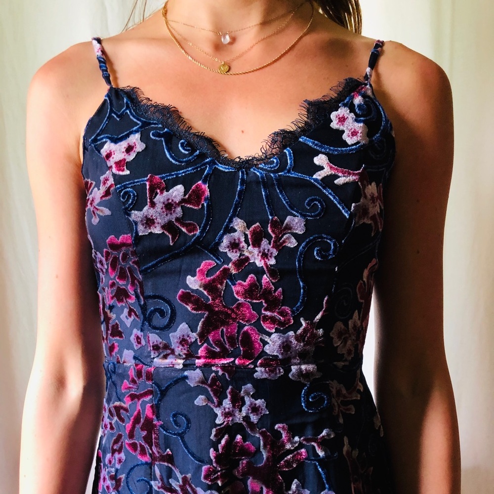 FRANCESCA’S velvet burnout mini dress.